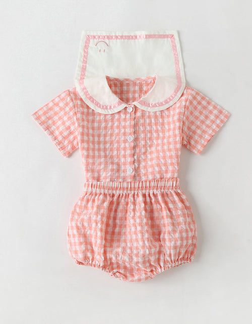 Load image into Gallery viewer, Baby Girl 1pcs Plaid Pattern Contrast Tape Lapel Design Combo Shorts Sets by MyKids-USA™
