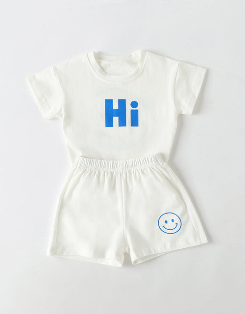 Load image into Gallery viewer, Baby Smiley &amp; Slogan Print Tops Combo Shorts Korean Style Sets by MyKids-USA™
