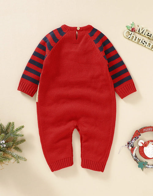 Load image into Gallery viewer, Baby Cartoon Elk Graphic Side Striped Sleeve Knitted Romper by MyKids-USA™

