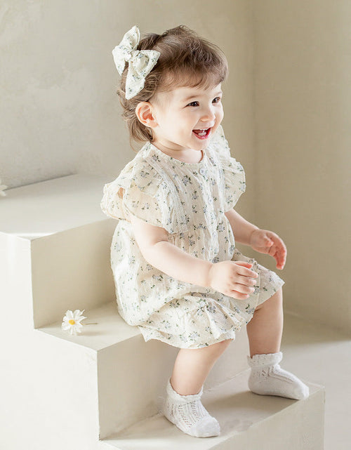 Load image into Gallery viewer, Baby Girl Flower Pattern Flying Sleeves Onesies &amp; Clothing Sets With Headband by MyKids-USA™
