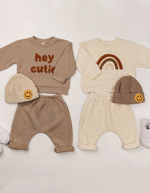 Load image into Gallery viewer, Baby Rainbow &amp; Letter Graphic Hoodies And Pants Sets by MyKids-USA™

