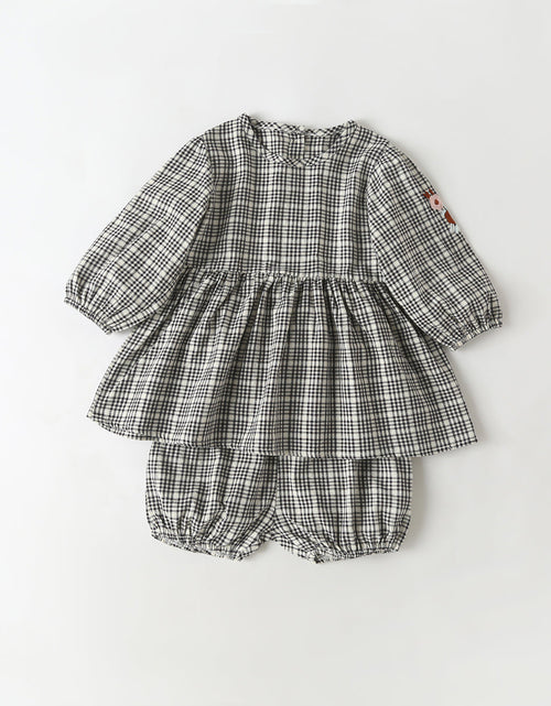 Load image into Gallery viewer, Baby Girl Floral Embroidered Pattern Plaid Graphic A-Line Tops Combo Shorts Sets by MyKids-USA™
