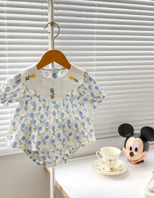 Load image into Gallery viewer, Baby All Over Flower Graphic Embroidered Doll Neck Crewneck Top With Shorts Sets by MyKids-USA™
