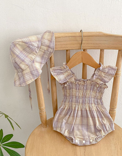 Load image into Gallery viewer, Baby Girl Plaid Pattern Flying Sleeves Onesies With Hat by MyKids-USA™
