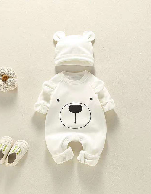 Load image into Gallery viewer, Baby Girl Bear Print Pattern Solid Color Long-Sleeved Rompers With Hat In Spring &amp; Autumn by MyKids-USA™
