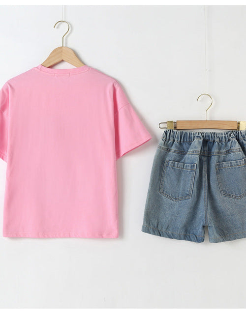 Load image into Gallery viewer, Baby Girl Animal Print T-Shirt Combo Denim Shorts 2-Pieces Sets by MyKids-USA™

