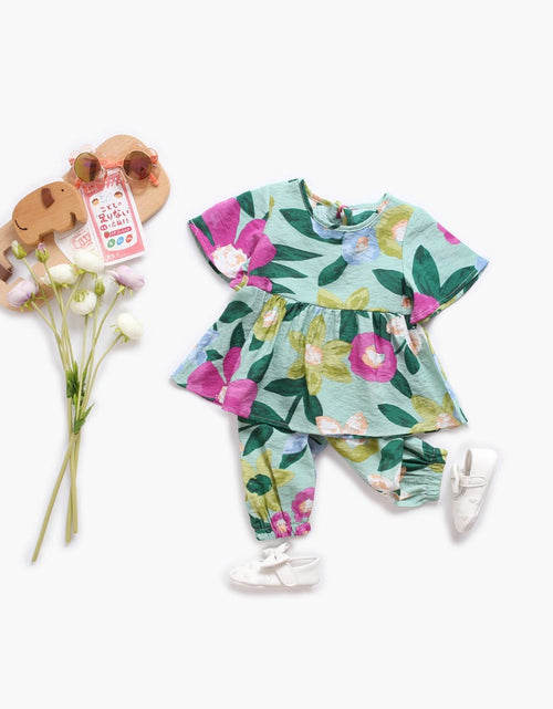 Load image into Gallery viewer, Baby Girl Floral Print O-Neck T-Shirt Combo Trousers 2-Pieces Sets by MyKids-USA™
