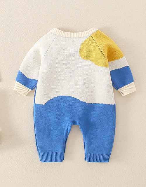 Load image into Gallery viewer, Baby Dinosaur Pattern Colorblock Design Cute Knit Romper by MyKids-USA™
