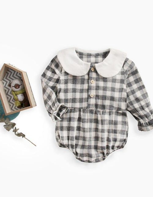 Load image into Gallery viewer, Baby Girl Plaid Pattern Doll Collar Design Long Sleeve Onesies With Buttons by MyKids-USA™

