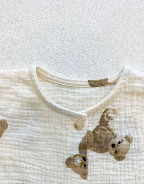 Load image into Gallery viewer, Baby Girl Bear Print Pattern Round Collar Shirt Top Combo Short Pants Sets In Summer Outfit Wearing by MyKids-USA™
