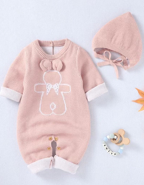 Load image into Gallery viewer, Baby Cartoon Bunny Embroidered Graphic Solid Warm Rompers With Hat by MyKids-USA™

