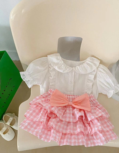 Load image into Gallery viewer, Baby Girl Solid Blouses Plaid Pattern Princess Skirt Sets by MyKids-USA™
