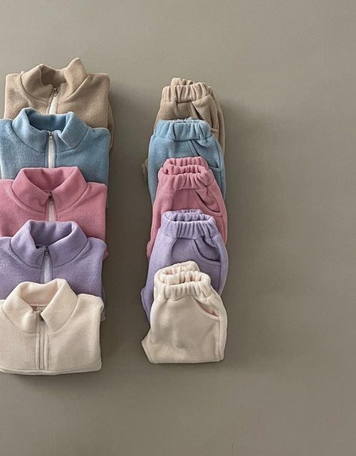 Load image into Gallery viewer, Baby Solid Color Double Sided Fleece Stand Collar Sweater Sets by MyKids-USA™
