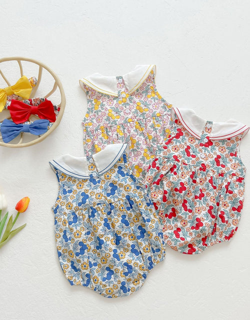 Load image into Gallery viewer, Baby Girl Floral Print Pattern With Headband Sleeveless Onesie by MyKids-USA™
