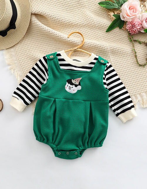 Load image into Gallery viewer, Baby Striped Pattern Shirt Combo Cartoon Graphic Corduroy Fabric Strap Onesies Sets by MyKids-USA™
