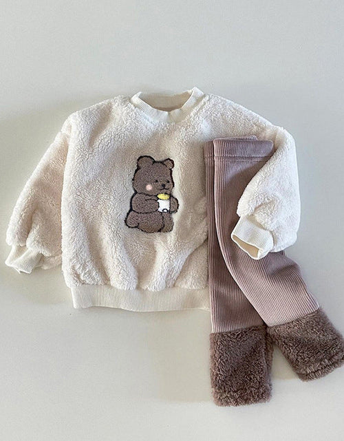 Load image into Gallery viewer, Baby Bear Embroidered Pattern Plush Hoodies Combo Pants  Pieces Sets by MyKids-USA™
