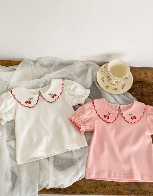 Load image into Gallery viewer, Baby Girl Cherry Laple Neck Shirt With Plaid Skirt Sets by MyKids-USA™
