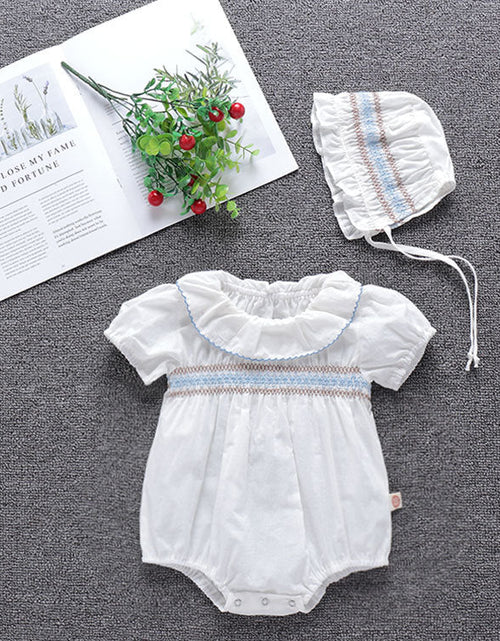 Load image into Gallery viewer, Baby Girl Embroidery Pattern Ruffle Collar Design Bubble Short-Sleeved Onesies With Hat by MyKids-USA™
