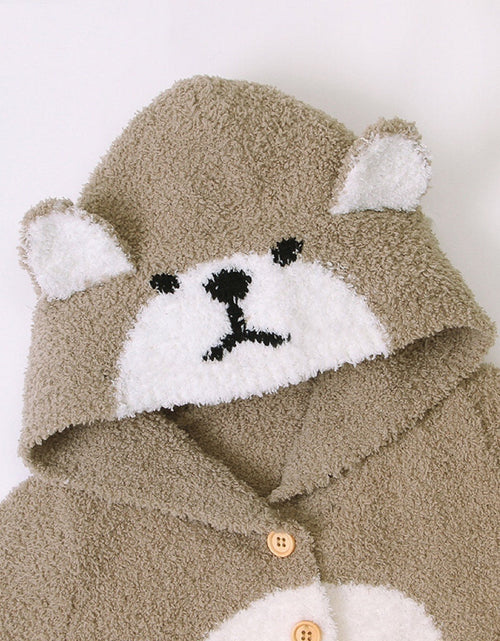 Load image into Gallery viewer, Baby Cartoon Bear Style Button Front Design Long Sleeve Plush Rompers by MyKids-USA™
