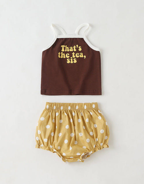 Load image into Gallery viewer, Baby Girl Slogan Pattern Sling Tops Combo Polka Dot Graphic Triangle Shorts 1 Pieces Sets by MyKids-USA™
