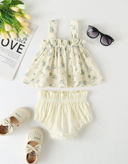 Load image into Gallery viewer, Baby Girl Floral Print Pattern Sleeveless Tops Combo Shorts Sets In Summer by MyKids-USA™

