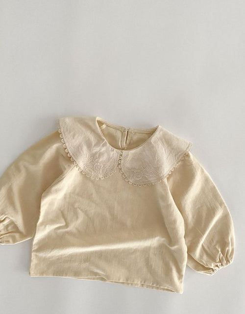 Load image into Gallery viewer, Baby Girl Solid Color Embroidered Pattern Doll-Neck Tops Shirt by MyKids-USA™
