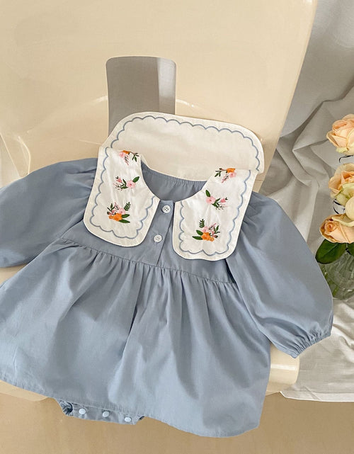 Load image into Gallery viewer, Baby Girl Solid Color Embroidered Doll Neck Beautiful Onesies Dress by MyKids-USA™
