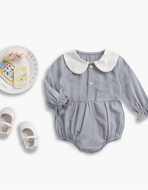 Load image into Gallery viewer, Baby Girl Doll Collar Design Solid Color Long Sleeve Onesies With Buttons by MyKids-USA™
