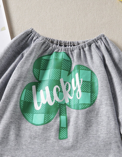 Load image into Gallery viewer, Baby Girl 1pcs 4-Leaves Grass Graphic Long Sleeve Tops Combo Allover Grass Print Ruffle Hem Pants Sets by MyKids-USA™
