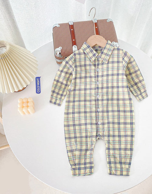 Load image into Gallery viewer, Baby Boy Classic Plaid Pattern Lapel Design Long Sleeve Rompers by MyKids-USA™
