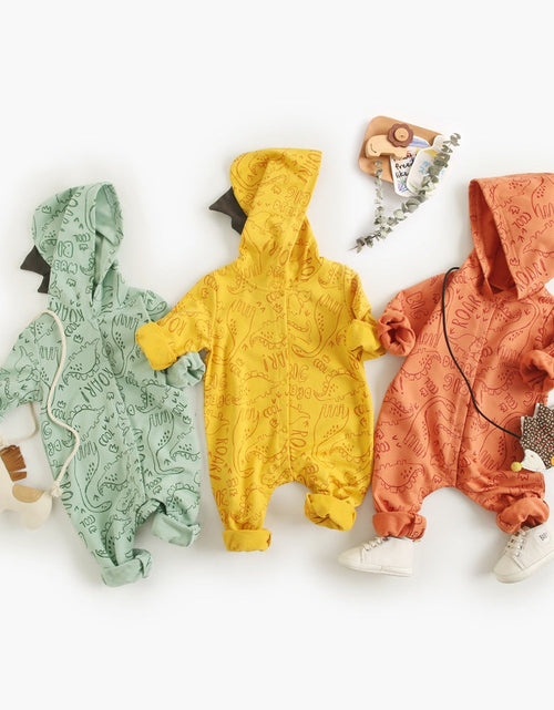 Load image into Gallery viewer, Baby Cartoon Dinosaur Graphic Snap Button Thin Style Rompers With Hat by MyKids-USA™
