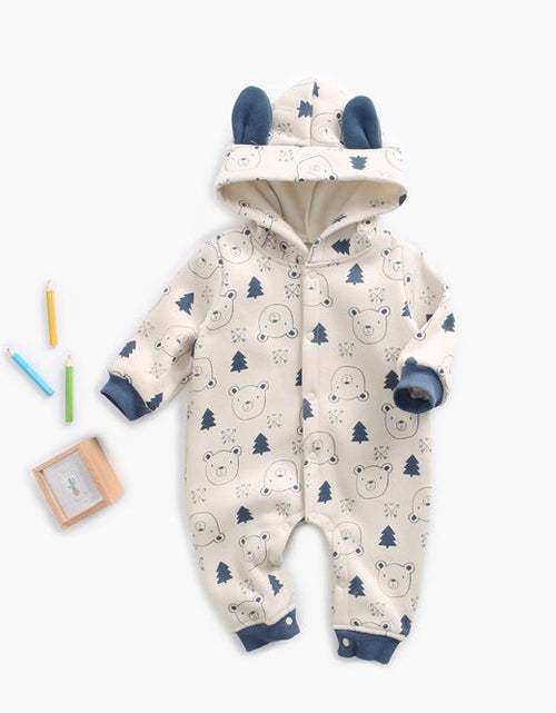 Load image into Gallery viewer, Baby Cartoon Animal Graphic Snap Button Thick Rompers With Hat by MyKids-USA™

