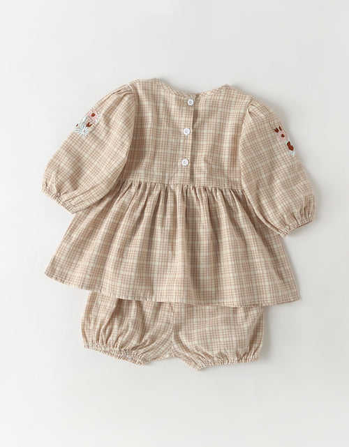 Load image into Gallery viewer, Baby Girl Floral Embroidered Pattern Plaid Graphic A-Line Tops Combo Shorts Sets by MyKids-USA™

