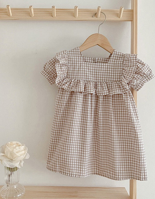 Load image into Gallery viewer, Baby Plaid Pattern Square Neck Puff Sleeves Onesies &amp; Dress by MyKids-USA™
