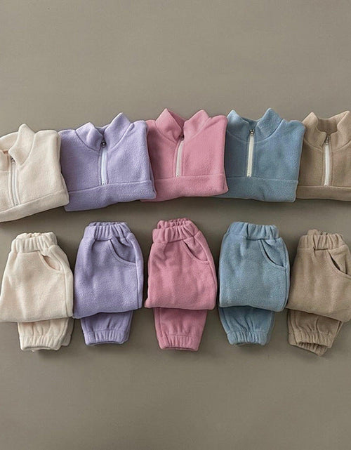 Load image into Gallery viewer, Baby Solid Color Double Sided Fleece Stand Collar Sweater Sets by MyKids-USA™
