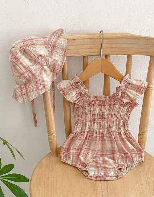 Load image into Gallery viewer, Baby Girl Plaid Pattern Flying Sleeves Onesies With Hat by MyKids-USA™
