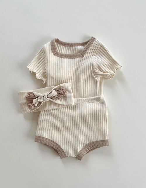 Load image into Gallery viewer, Baby Girl Colorblock Design Square Neck 2 Pieces Sets With Headband by MyKids-USA™
