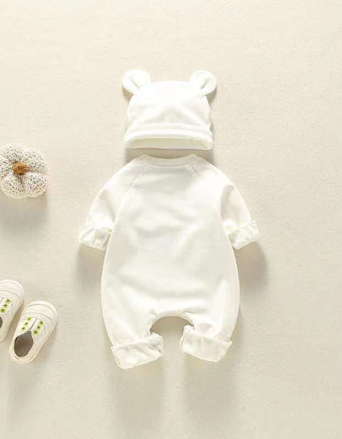 Load image into Gallery viewer, Baby Girl Bear Print Pattern Solid Color Long-Sleeved Rompers With Hat In Spring &amp; Autumn by MyKids-USA™
