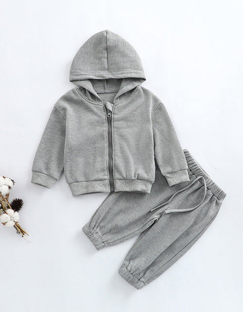 Load image into Gallery viewer, Baby Solid Color Waffle Knit Fabric Coat With Pants 2 Pieces Sets by MyKids-USA™
