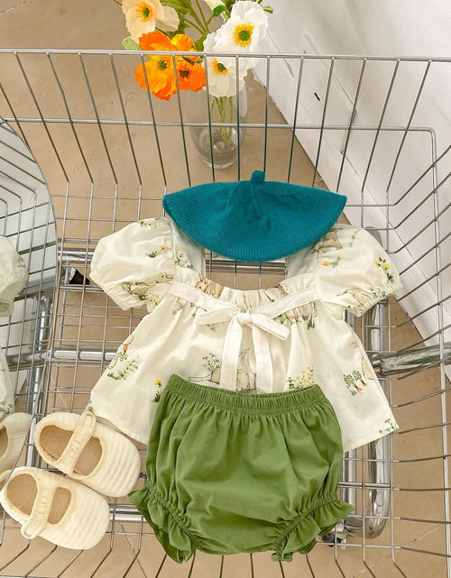 Load image into Gallery viewer, Bunny Pattern Square Neck Bow Tie Puff Sleeve Onesies &amp; Sets by MyKids-USA™
