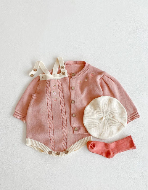 Load image into Gallery viewer, Baby Girl 1pcs Crochet Knitting Graphic Contrast Onesies &amp; Floral Embroidered Cardigan Sets by MyKids-USA™
