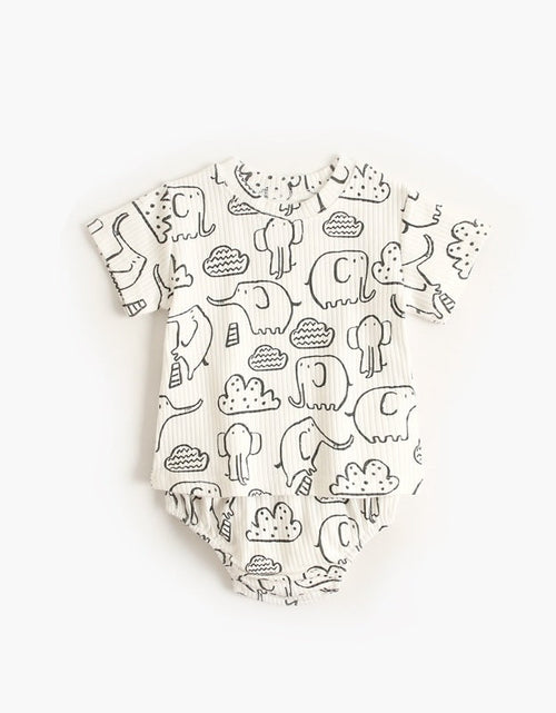 Load image into Gallery viewer, Baby Solid Color Animal Print Pattern T-Shirt Combo Shorts In Summer Sets by MyKids-USA™
