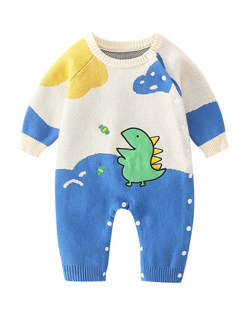 Load image into Gallery viewer, Baby Dinosaur Pattern Colorblock Design Cute Knit Romper by MyKids-USA™
