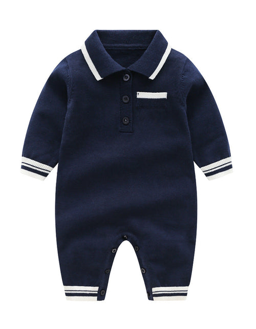 Load image into Gallery viewer, Baby Solid Color Quarter Button Design Lapel Knitted College Style Rompers by MyKids-USA™
