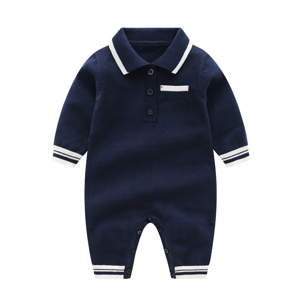 Baby Solid Color Quarter Button Design Lapel Knitted College Style Rompers by MyKids-USA™
