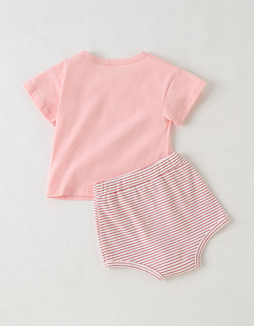 Load image into Gallery viewer, Baby Girl Fruit Pattern Short Sleeve Tops Combo Striped Graphic Triangle Shorts 1 Pieces Sets by MyKids-USA™
