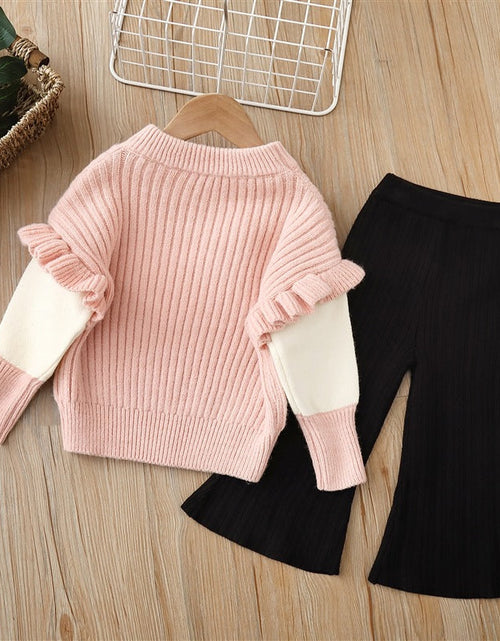 Load image into Gallery viewer, Baby Solid Color Bow Patched Sweater With Pants Sets by MyKids-USA™
