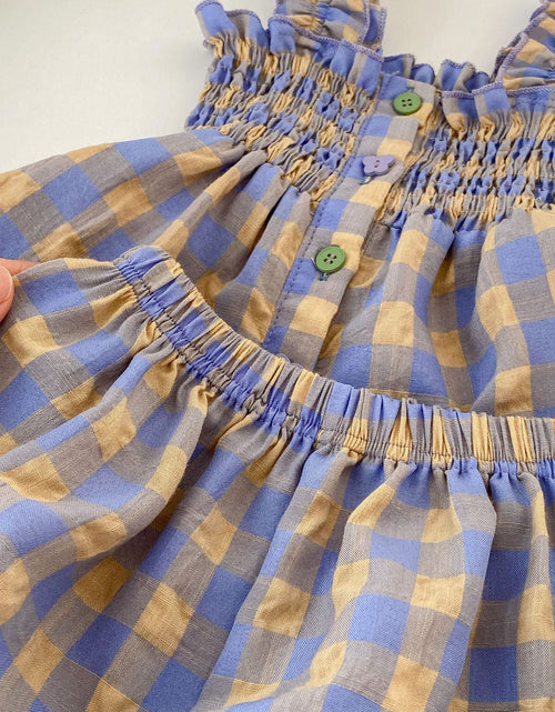 Load image into Gallery viewer, Baby Plaid Pattern Sling Blouses With Shorts Summer Sets by MyKids-USA™
