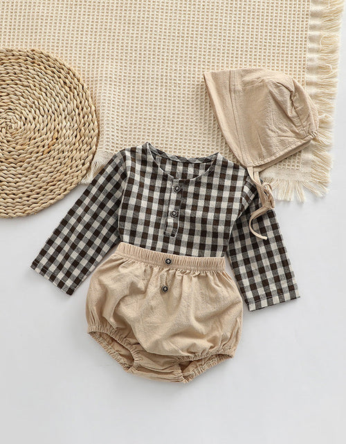 Load image into Gallery viewer, Baby Plaid Graphic Tops And Solid Shorts With Hat 1Pieces Sets by MyKids-USA™
