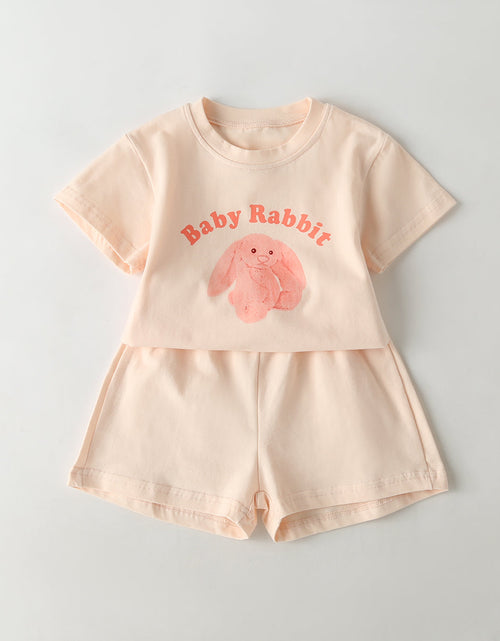 Load image into Gallery viewer, Baby Cartoon Animal &amp; Slogan Pattern Short Sleeved Tee Combo Solid Shorts Sets by MyKids-USA™
